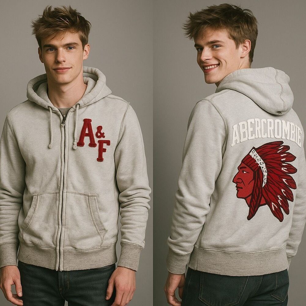 Y2K Abercrombie & Fitch S Hoodie Spellout Native Indian Head Distressed Unisex